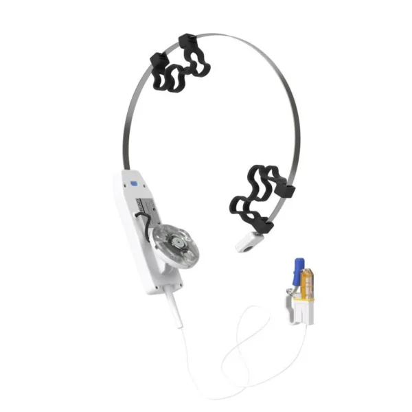 Medical device with a curved headband.