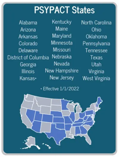 Map of US states participating in the PSYPAC program.